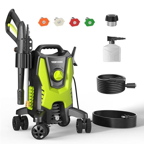 YERYORK Electric Pressure Washer, 4200 PSI 2.8 GPM Power Washer with 4 Lockable Wheels, Steel Wand, 4 Quick Connect Nozzles, 500ml Foam Cannon, High Pressure Washer for Decks/Driveways/Cars