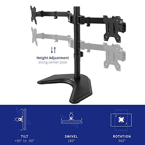 VIVO Dual LED LCD Monitor Mount, Free-Standing Desk Stand for 2 Screens up to 32 Inch, Heavy-Duty Fully Adjustable Arms with Max VESA 100x100mm, Black, STAND-V032F 5