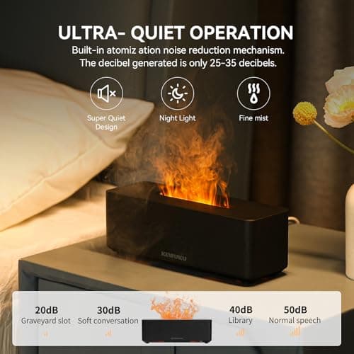 KEWUKU Essential Oil Diffuser and Humidifier with Flickering Flame Light, 10oz,Ultrasonic, Quiet, Auto Shut Off for Bedroom, Office, Yoga 2