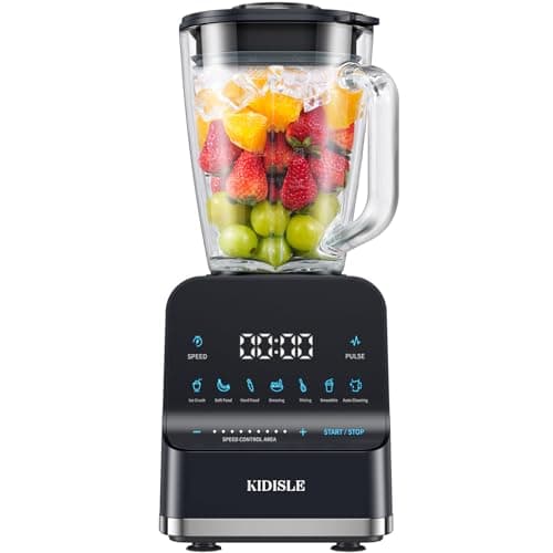 KIDISLE Professional Smoothie Blenders, 1200W Powerful Blender for Shakes and Smoothies, 52oz Glass Jar, Puree, Ice Crush,Touchscreen for 7 Functions & 9 Speeds Plus Pulse, Dark Gray