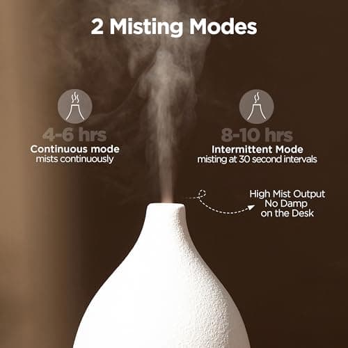 InnoGear Oil Diffuser, 150ML Ceramic Diffuser for Essential Oils Handcrafted Aromatherapy Diffuser Ultrasonic Cool Mist Humidifier with 2 Mist Modes Waterless Auto Off for Room Office, White 5