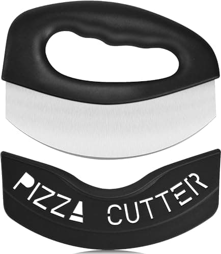 Urbanstrive Heavy Duty Stainless Steel Pizza Cutter with Cover, Super Sharp Blade Pizza Knife Pizza Cutter Rocker, Perfect Kitchen Gadgets for Pizza Cutting Home Essentials (Black)