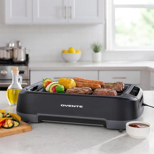 OVENTE Smokeless Indoor Grill, 1500W Electric Portable Korean BBQ Grill with One-Touch Control, LED Smart Display, Tempered Glass Lid, Two Removable Non-Stick and Dishwasher Safe Plates, Black SGR85B 6