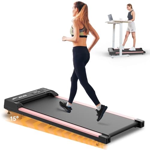 Walking Pad with Incline, 4 in 1 Under Desk Treadmills for Home Office, 2.5HP Low Noise, 265LB Capacity Portable Treadmill with Remote Control for Walking Jogging (Pink with Incline)