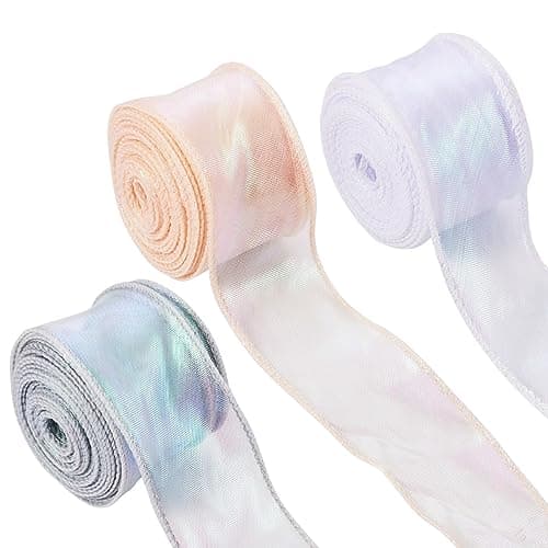 KISSITTY Iridescent Organza Ribbon Sheer Easter Craft Decorative Ribbon for Flowers Floral Bouquets Garlands Wedding Gift Wrapping Hair Bows Decors Ornaments