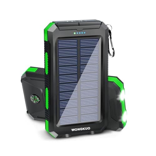 WONGKUO Solar Charger Power Bank - 36800mAh Solar Phone Charger, QC3.0 Fast Charger with LED Flashlight, IP65 Waterproof Portable Power Bank for Outdoor Activities (Matte Green)