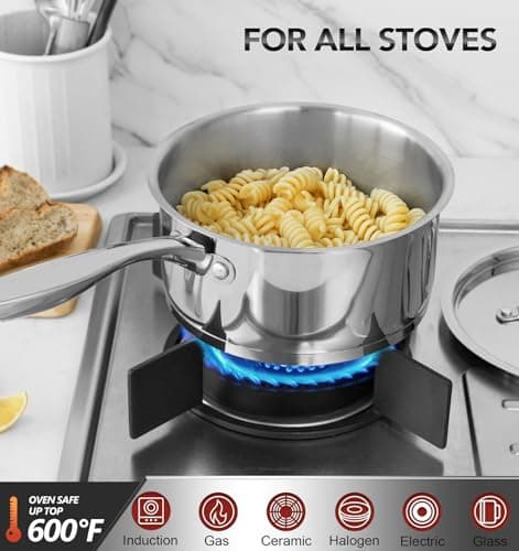 MICHELANGELO Stainless Steel Saucepan Set with Stainless Lids, Tri-Ply Bottom Sauce Pan with Lid, Sauce Pot Set 1QT & 2QT, Nonstick Saucepan, Dishwasher Safe 6