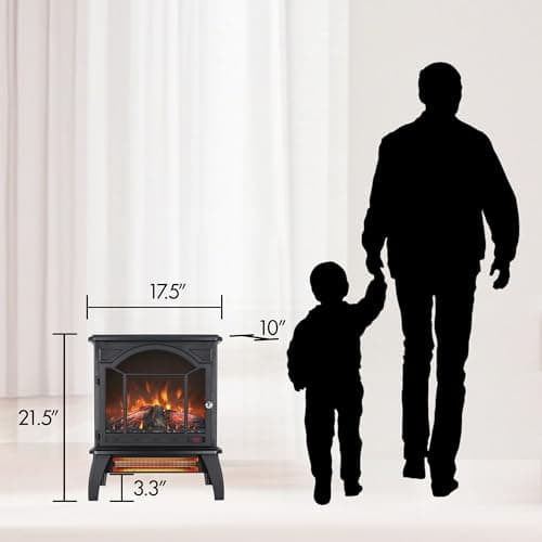 Innoflame 18" Electric Fireplace Stove, Freestanding Fireplaces Heater with Realistic Flame, Remote, Timer, Adjustable Brightness, Thermostat, 1500W, Black 8