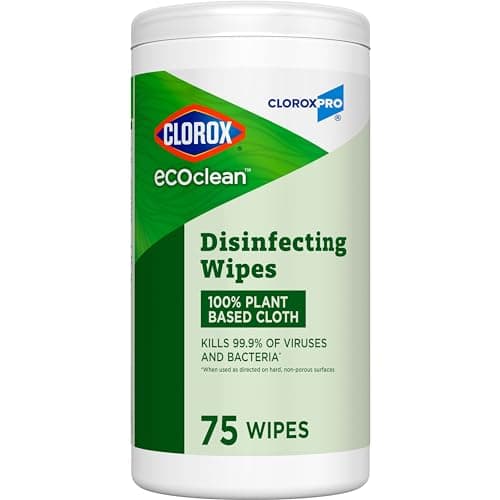 CloroxPro Clorox EcoClean Disinfecting Wipes, Multipurpose 100% Plant Based Cleaning Cloths, Antibacterial Disinfectant, Safe for Multi Surface Use, 75 Count