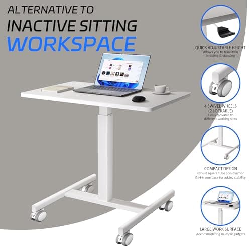 GallopFun Mobile Laptop Standing Desk Adjustable Height, Small Mobile Desk Workstation with Wheels, Portable Rolling Computer Desk Cart for Home Office Classroom (White) 5