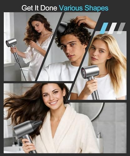 Cosy Companions Hair Dryer - Negative Ionic Blow Dryer with 150000 RPM High Speed Brushless Motor for Fast Drying, Low Noise, HD Display Hair Dryer with Diffuser and Nozzle, 5 Temps & 2 Speeds 7