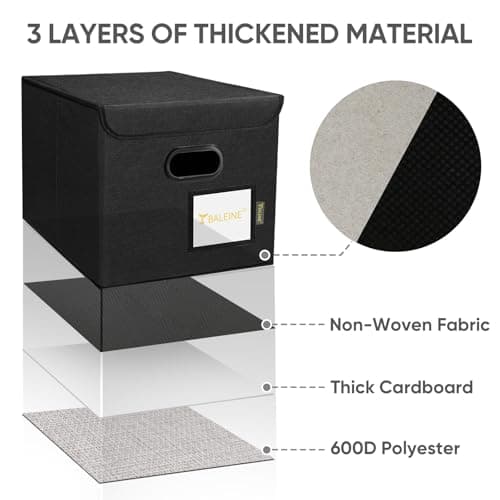 BALEINE File Organizer Box with Lid, Collapsible File Folder Organizer with Plastic Slide, Hanging File Folder Box for Office Document Storage (1 Pack, Black) 6