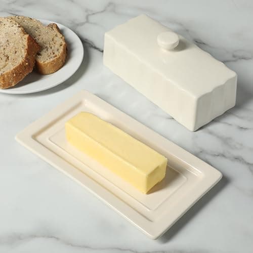 Martha Stewart Broadbrook Stoneware Butter Dish with Lid, Rectangular Covered Butter Keeper, 8.1 x 4.4 x 3 Inches, Classic Cream Glaze, Dishwasher Safe Ceramic Storage for Counter or Table 5