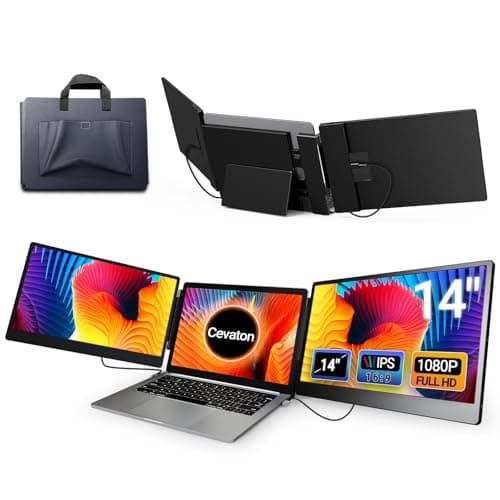 Cevaton Laptop Screen Extender, 14" Triple Portable Monitor for Laptop, 1080P FHD Screen Extender Monitors for 13"-16.5", Plug & Play, Monitor Extender for MacOS/Wins/Chrome/Dex