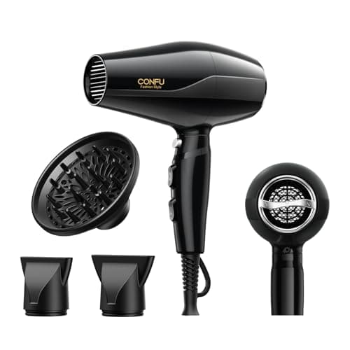 Professional Salon Hair Dryer, CONFU 1875 Watt Negative Ionic Fast Drying Blow Dryer, AC Motor Low Noise Hair Blow Dryer with Diffuser & 2 Concentrator Nozzles