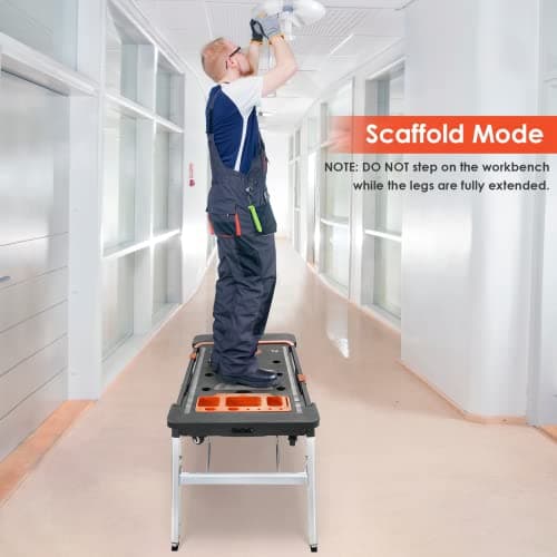 TLGREEN Multifunctional Folding Work Table, 7 in 1 Work Benches for Garage, as Portable Workbench, Sawhorse, Scaffold, Platform, Car Creeper, Dolly and Hand Truck, with 4 Wheels 7