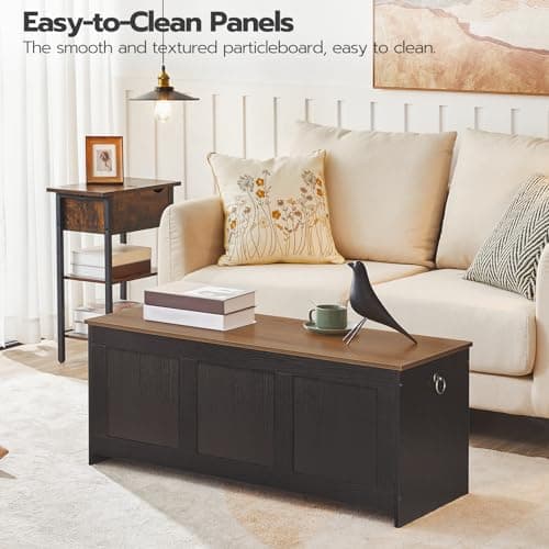 HOOBRO Storage Bench, 39.3" Retro Wooden Storage Chest, Wooden Storage Trunk, Toy Chest with Lift Top, Multifunctional Entryway Organizer, for Entryway, Living Room, Black and Walnut BH141CW01 5