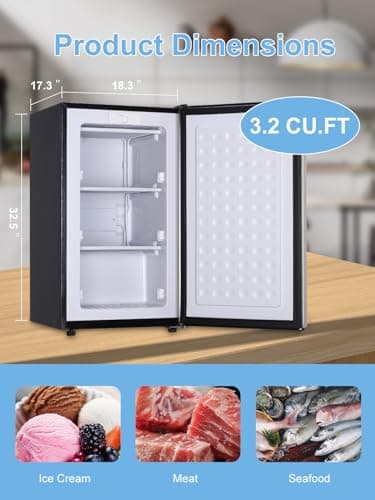 KRIB BLING 3.2 Cu.ft Upright Freezer Compact Mini Freezer with Removable Shelves for Bedroom, Office, Kitchen, Dorm,Silver 6