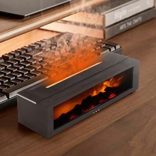 Fireplace Diffuser,Fire Diffuser,Fireplace Humidifier,Fireplace Humidifier Diffuser,7 Colours Wall Mini Fireplace Aromatherapy Humidifier Diffuser with Remote Timer and Auto Off (Black) 5