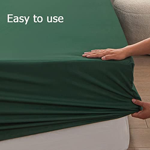 Bedding 1piece Queen Size Fitted Sheet Only- Bottom Fitted Sheet-Fits 15inches Deep Pocket Matress Sheet-Soft and Microfiber-Easy Care-Dark Green 7