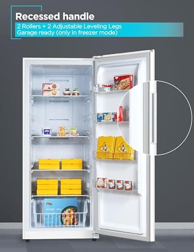 BLACK+DECKER 14 Cu. Ft. Convertible Freezer Refrigerator, Upright Freezer with Glass Shelves, ENERGY STAR rated, Frost Free, BUC1400XW, White 6