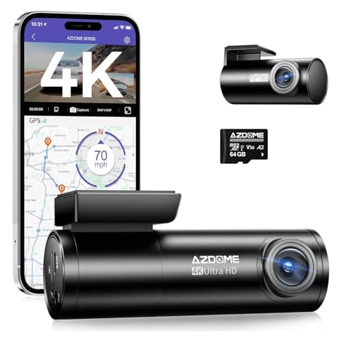 AZDOME M300S 4K Dash Cam with 5.8G WiFi 64GB SD Card, 170° Dash Cam Front and Rear GPS Voice Control WDR Night Vision G-Sensor 24H Parking Monitor, Easy to Install, Max Up Support to 256GB