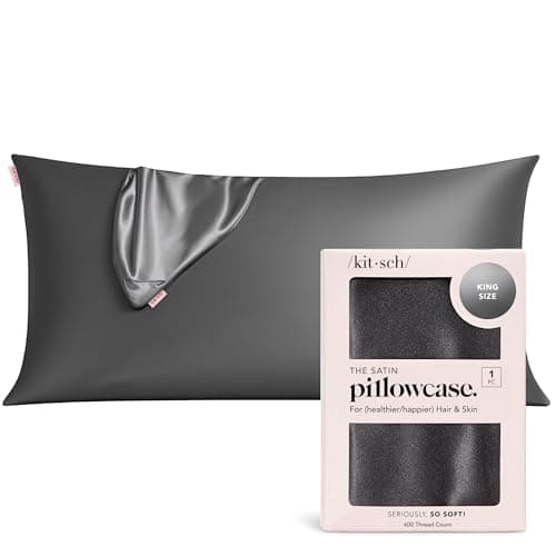 Kitsch Satin Pillowcase with Zipper for Hair & Skin - Softer Than Silk Pillow Cases, Smooth Cooling Satin Pillow Case, Wrinkle-Free, Machine Washable - King Size Satin Pillow Case (19x36) - Charcoal