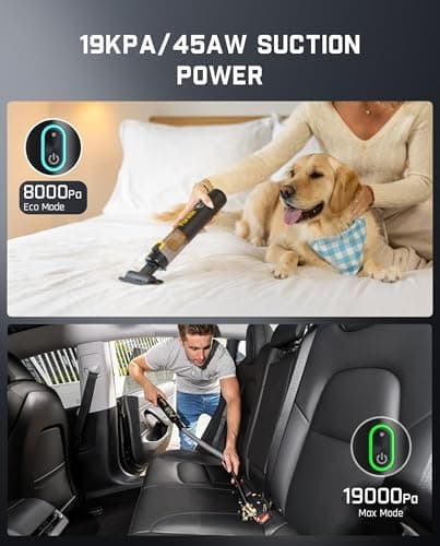 Fanttik Slim V8 APEX Car Vacuum, 4-in-1 Portable Mini Cordless Vacuum with 19000pa Suction Power, Type-C Charge, 2 Suction Modes, Handheld Vacuum for Small Jobs, Car, Office Desk, Keyboards (Black) 6