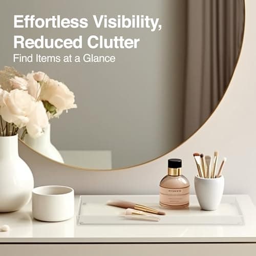 CLASSIC ACRYLIC Vanity Tray with Gift Box - Acrylic Makeup Organizer for Jewelry Tray, Perfume Tray & Drawer Organizer. Strong & Durable Small Vanity Clear Organizer for Bathroom, Office & Home Decor. 5