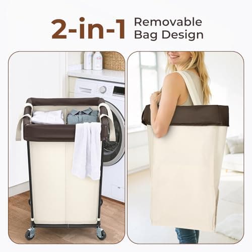 Mefirt 160L Laundry Basket with Wheels, 2 Section Large Rolling Laundry Hamper Bag with Wheels, Clothes Hamper Cart for Laundry, Bedroom, Bathroom and Dorm 5
