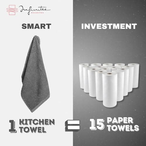 Infinitee Xclusives 100% Cotton Kitchen Towels - 15x25 Inch Ultra Soft Tea Towel, Super Absorbent Terry Dish Towels for Kitchen Linens |Grey| 8