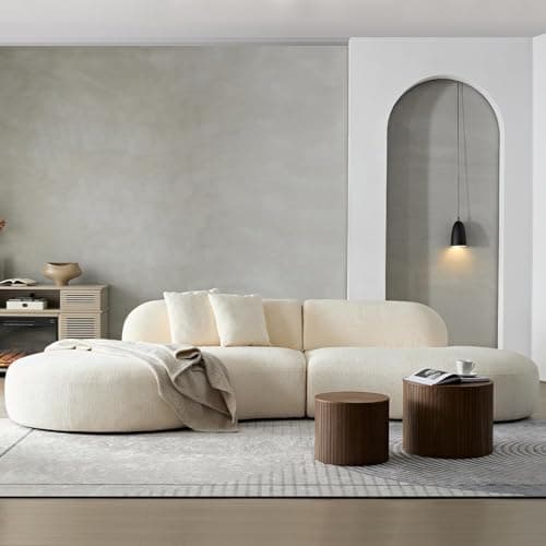 YOPENG 135.4" Oversized Curved Sectional Sofa,Comfy Modern Modular Couch with Chaise & 2 Pillows,6 Seater Boucle Sofas,Sectional Couches for Living Room,Apartment,Offce,Left Facing,Beige