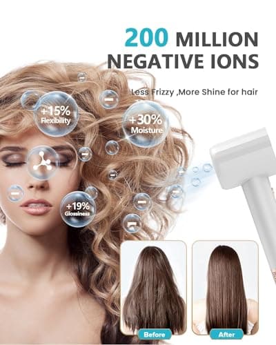 FENTGO Negative Ionic High Speed Hair Dryer, Professional Brushless Blow Dryer with Diffuser and Nozzle for Fast Drying, 2 Speeds & 4 Temps Thermo-Control, Lightweight & Quiet for Home & Travel 5