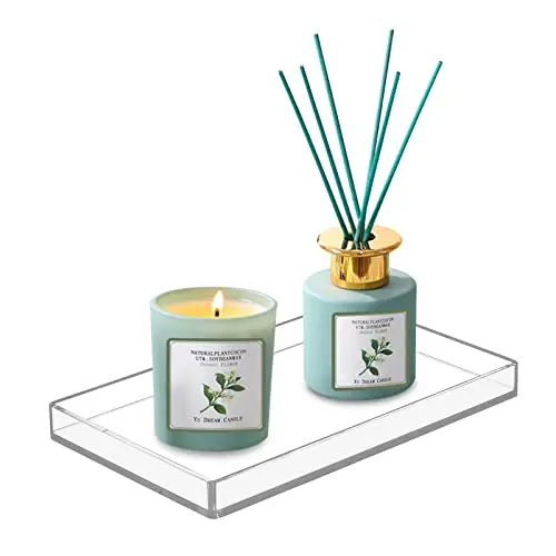 Bigfety Acrylic Bathroom Tray for Counter, Handmade Clear Trays Sturdy Organizer for Cup, Sponge, Soap, Plant (Medium, Clear)