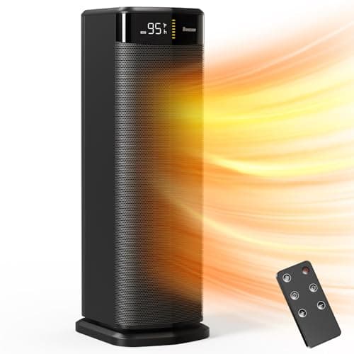 BREEZOME Space Heater for Indoor Use, 1500W Fast Heating Electric Heater with Thermostat & 24H Timer, 90°Oscillating PTC Ceramic Heater, Portable Room Heaters for Home Bedroom Office, Dark Grey