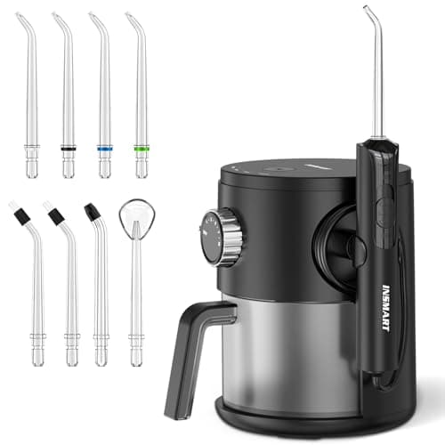 INSMART Water Flosser, Rechargeable and Portable for Teeth, Braces, 10 Pressure Levels, 8 Water Jet Tips and 600ML Large Water Tank Oral Irrigator for Family (Black)