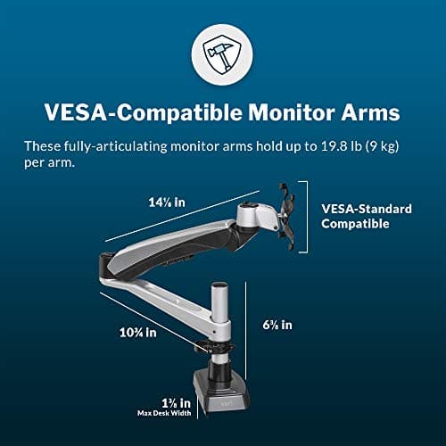 Vari Dual Monitor Arm - VESA Monitor Mount w/ 360 Degree Adjustment - Monitors up to 27 inches, 19.8 lbs - Double Monitor Arms with Full Adjustability - Computer Monitor Stand for Home or Office 5