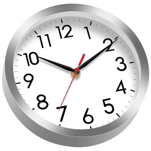 AKCISOT Wall Clock, Modern Small Wall Clocks Battery Operated 8 Inch, Silent Non-Ticking Analog Classic for Office, Home, Bathroom, Kitchen, Bedroom, School(Silver) 9