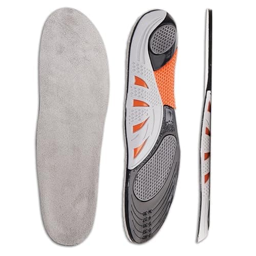 FOOTSECRT Ultra Thin Insoles for Men, Comfort Gel Insoles for Men,Arch Support Inserts Men with Massaging Gel, Reduce Feet and Knee Pressure for All Day(Men Size 7-11 Gray)