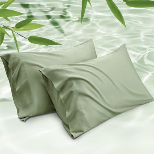 Bedsure Pillow Cases Queen, Cooling Pillow Cases, Rayon Derived from Bamboo Sage Green Pillowcases Queen Size Set of 2, Soft & Breathable Bedding Pillow Covers with Envelope Closure, 20x30 Inches
