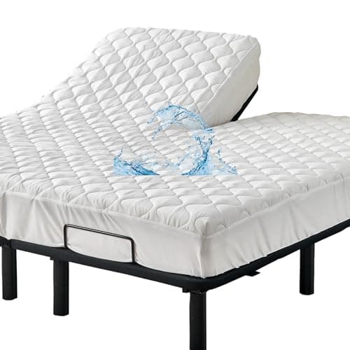 Kingnex Quilted Waterproof Split Top Queen Mattress Protector for Adjustable Bed 32-34 Split from Top Padded Fitted Matress Cover