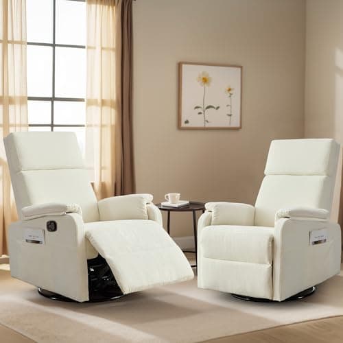 Korser Recliner Chair, Swivel Rocking Recliner Chair for Adults, Glider Rocking Chair, Small Nursery Chair Recliner for Living Room, Reclining Chair with Modern-Designed Armrests, Chenille, Beige 7
