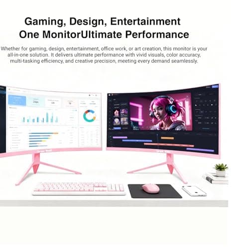 Great voell 27-Inch Curved Gaming Monitor - 100Hz, FHD (1920x1080), 1ms Response, 1500R VA Panel, AMD FreeSync, Low Blue Light & Flicker-Free, Eye Care, HDMI/DP, VESA 75x75mm - Pink 4
