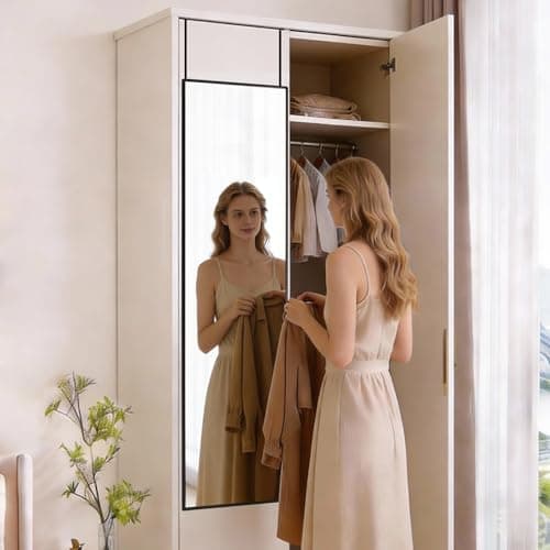 DUMOS 47x14 Full Length Mirror Over The Door, Wall Mounted Full Body Mirror, Door Hanging Metal Aluminum Alloy Frame Dressing Mirror for Bedroom, Living Room, Entryway, Black 5