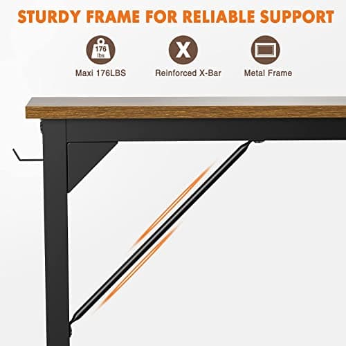 Computer Desk 47 Inch Home Office Desk Writing Desks Work Table Small Space Desk Study Table Modern Simple Style Student Desk PC Workstation with Storage Bag and Iron Hook Wooden Desk for Home 6