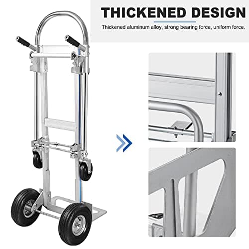 TOPDEEP 2 in 1 Aluminum Hand Truck, Industrial Convertible Hand Truck and Dolly 1000 LBS Capacity, Heavy Duty Hand Truck Flatform Cart with 10" Hi Tech Rubber Wheels 5