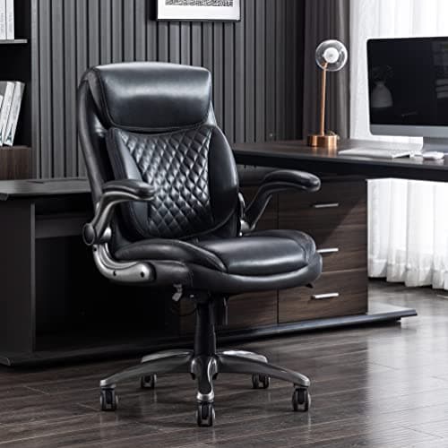 Amazon Basics Ergonomic Executive Office Desk Chair with Lumbar Support, Flip-up Armrests, Adjustable Height, Grey Leather 5