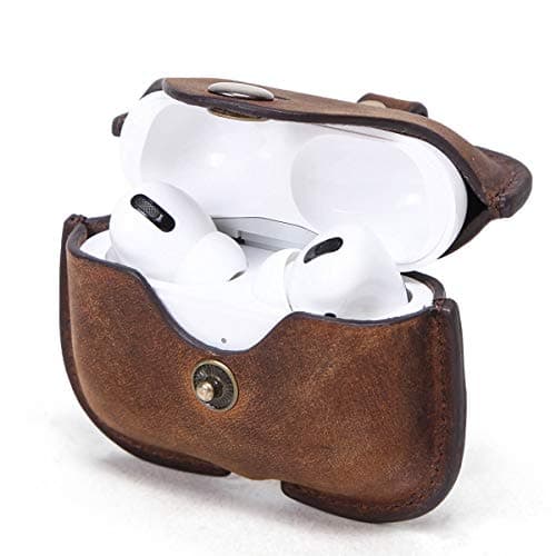 Hiram Airpods Pro Leather Case, Crazy Horse Cowhide Leather Portable Travel Case for Airpods Pro,Headphone Cases for AirPods Pro Charging Case(Coffee)