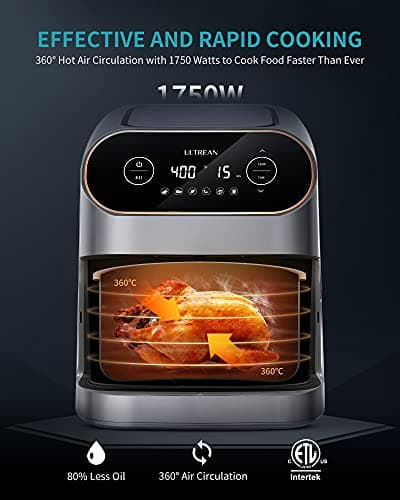 Ultrean Air Fryer, 9 Quart 6-in-1 Electric Hot XL Airfryer Oven Oilless Cooker, Large Family Size LCD Touch Control Panel and Nonstick Basket, ETL Certified, 1750W 5