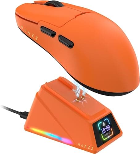 A.JAZZ AJ159APEX 8Khz Wireless Gaming Mouse Ultralight 56g with Magnetic Screen Charging Dock 42000DPI PAW3950 Sensor Tri Mode BT/2.4Ghz/Type-c Wired Programmable for Esport FPS PC Mac Gamer(Orange)